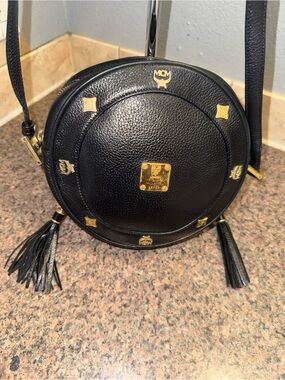MCM Black Round Leather Crossbody with Tassels EUC